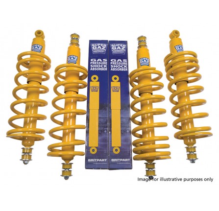 Britpart Super Gaz Suspension Kit Std Height Heavy Duty. Suitable for Land Rover 110. Comes Complete with X4 Super Gaz Shock Absorbers and X4 Britpart Yellow Springs.