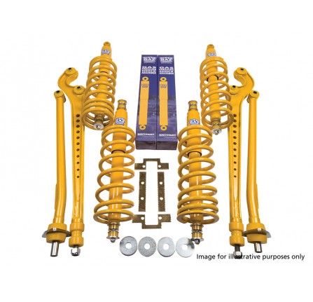 Britpart Super Gaz Suspension Lift Kit Heavy Duty 40mm Lift. Suitable for Land Rover 90 upto 1994 Range Rover Classic upto 1986. (Narrow Bush) Comes Complete with X4 Super Gaz Shock Absorbers X4 Britpart Yellow Springs and Radius Arms to Suit.