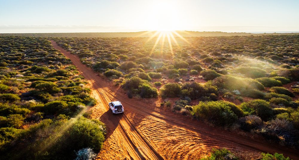 driving through the outback in a land rover